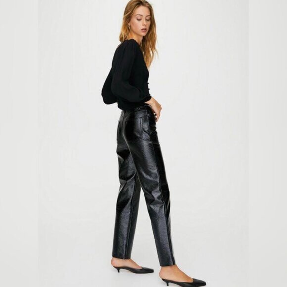 Aritzia Wilfred Biker Cyberpunk Minimalist Satin Vegan Leather Melina Pants 0 - Picture 1 of 9